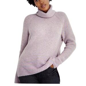Madewell Womens Ribbed Chevron Turtleneck Sweater Lavender Purple Wool Blend M